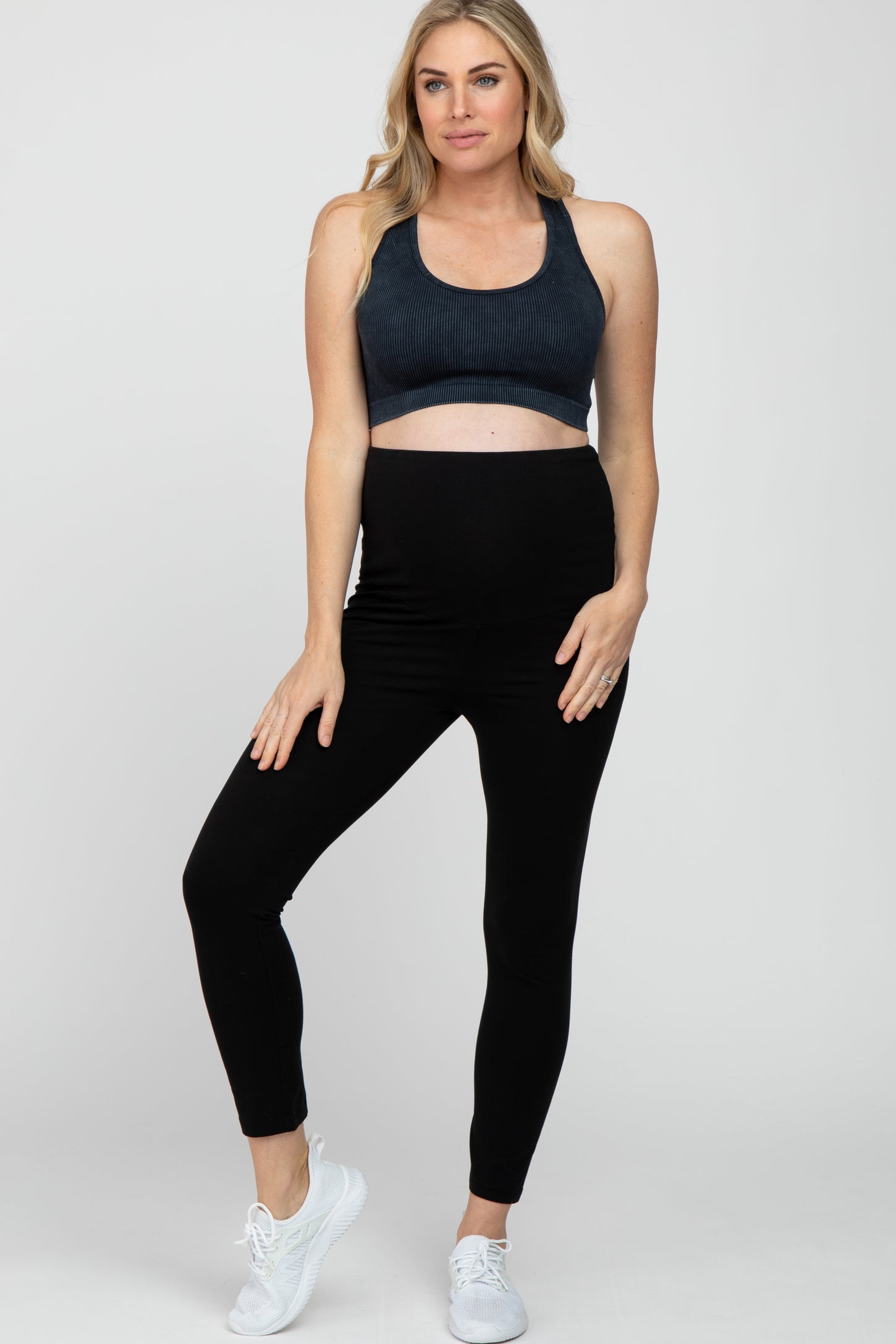 Black Ribbed Racerback Maternity Sports Bra