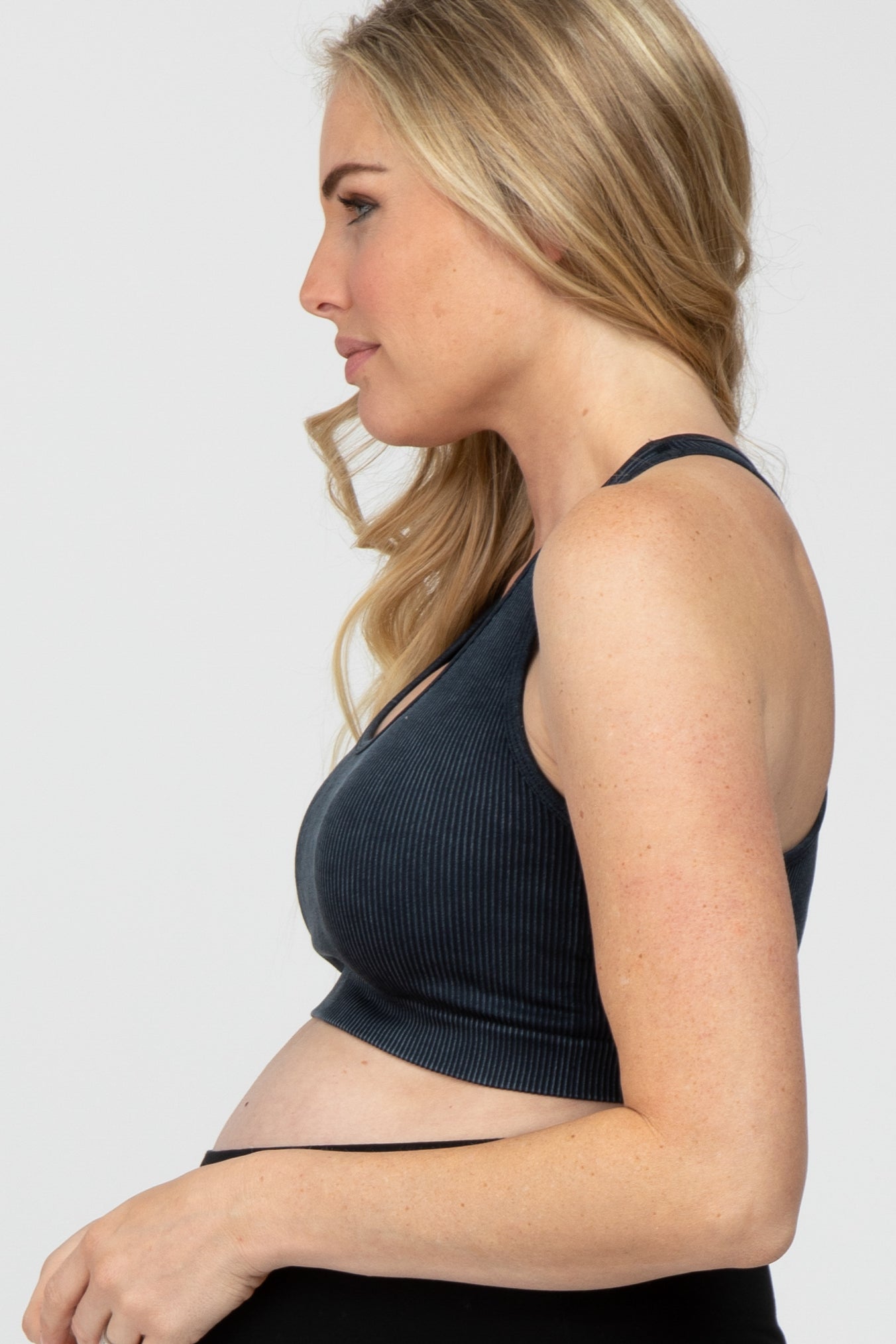 Black Ribbed Racerback Maternity Sports Bra