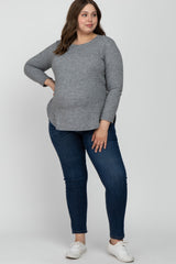 Heather Grey Ribbed Long Sleeve Curved Hem Plus Maternity Top