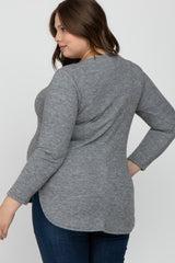 Heather Grey Ribbed Long Sleeve Curved Hem Plus Maternity Top