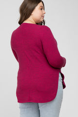 Burgundy Ribbed Long Sleeve Curved Hem Plus Maternity Top