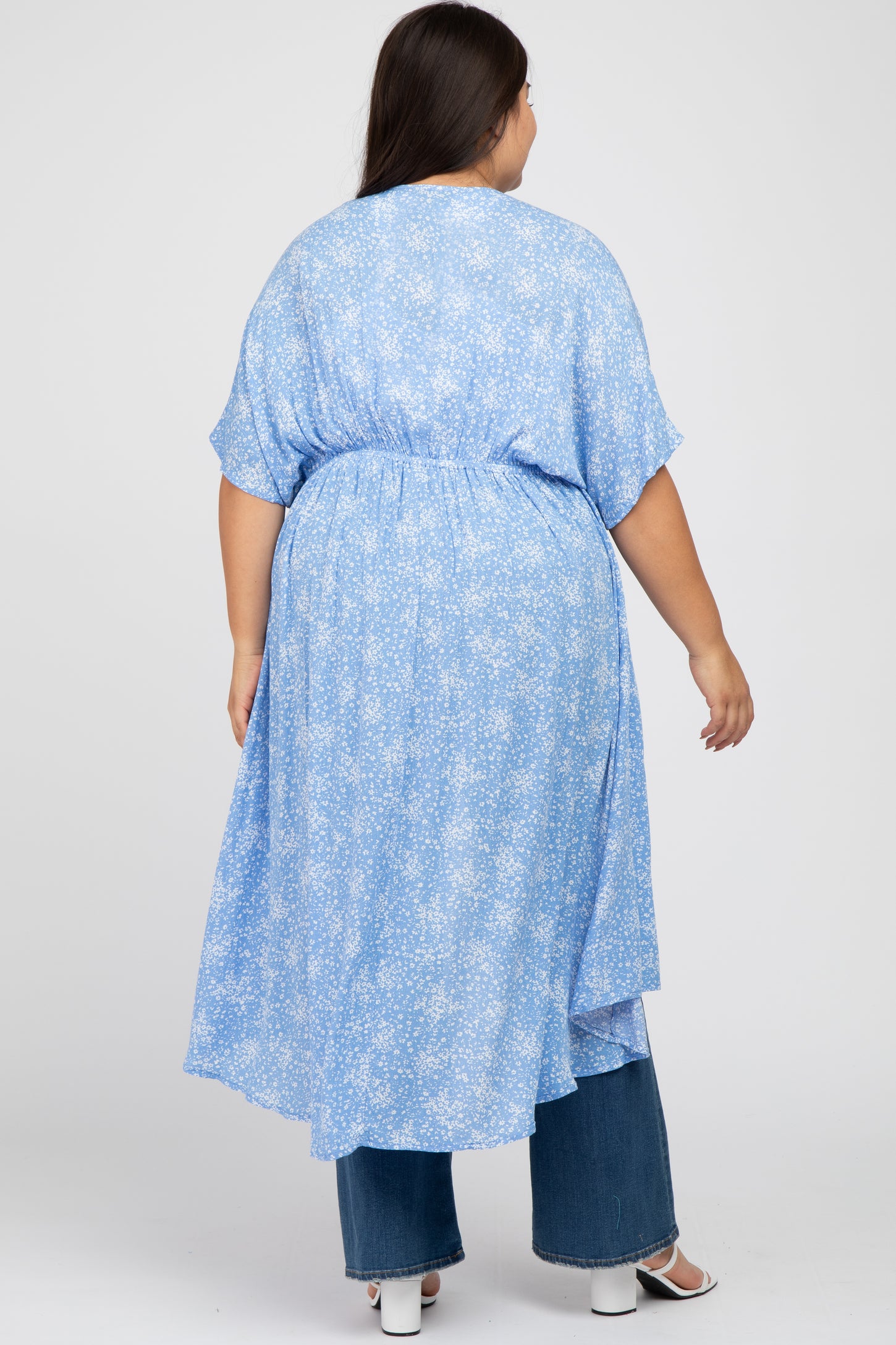 Light Blue Floral Tie Front Plus Cover Up