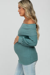 Light Teal Brushed Off Shoulder Fitted Maternity Top