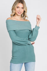 Light Teal Brushed Off Shoulder Fitted Maternity Top