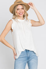 Ivory Ruffle Accent High Neck Top