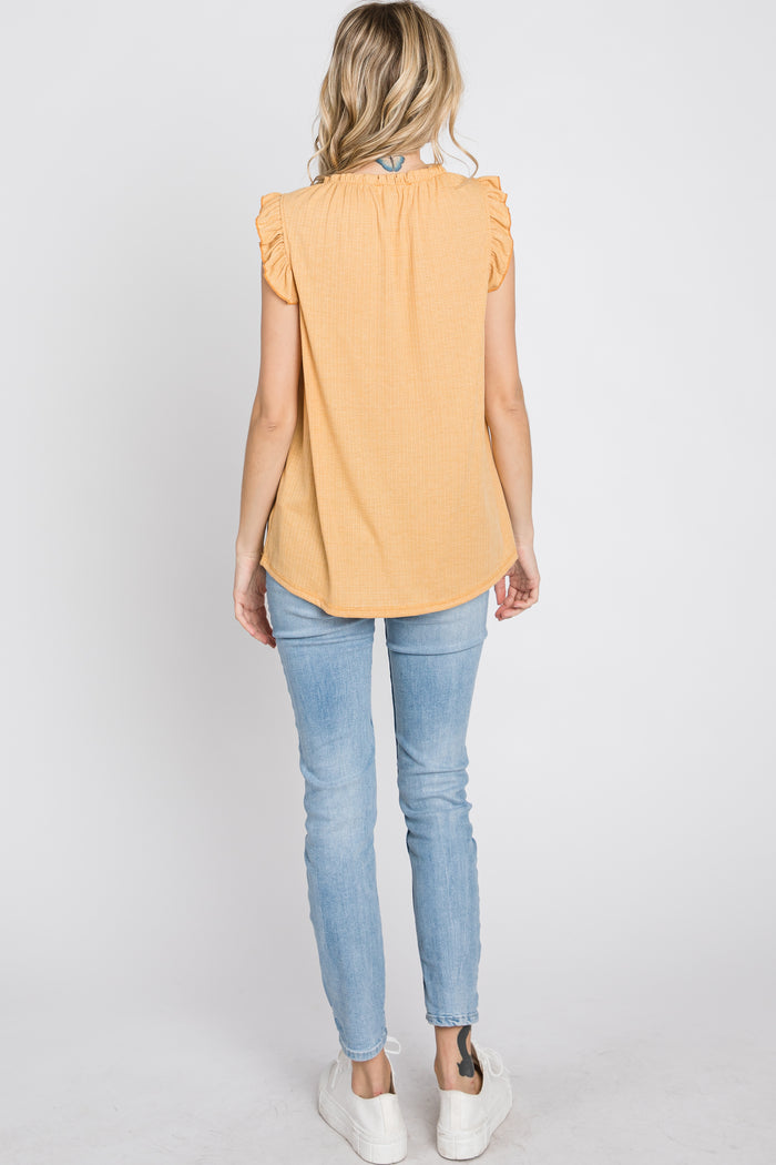 Yellow Ruffle Accent High Neck Top