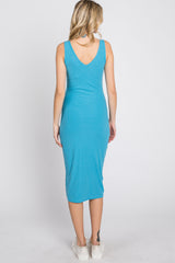 Aqua Sleeveless Ribbed Knit Fitted Dress