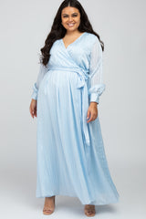 Light Blue Sparkle Chiffon Plus Maternity Maxi Dress