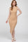 Camel Ribbed Flutter Accent Midi Dress