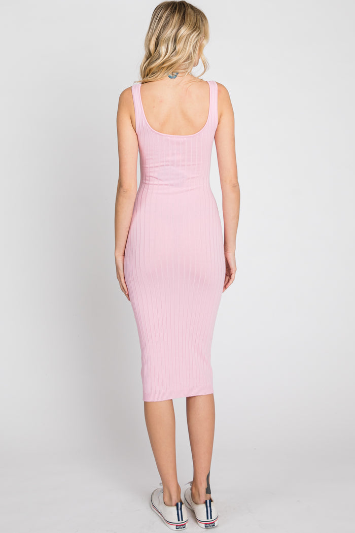 Pink Sleeveless Fitted Ribbed Dress