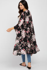 Black Floral Flowy Round Hem Maternity Cover-Up