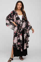 Black Floral Flowy Round Hem Maternity Cover-Up