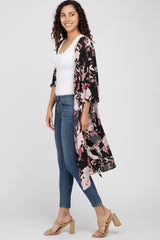 Black Floral Flowy Round Hem Cover-Up