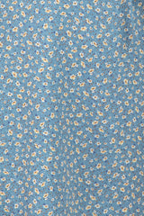 Blue Floral Cinched Sweetheart Neck Dress