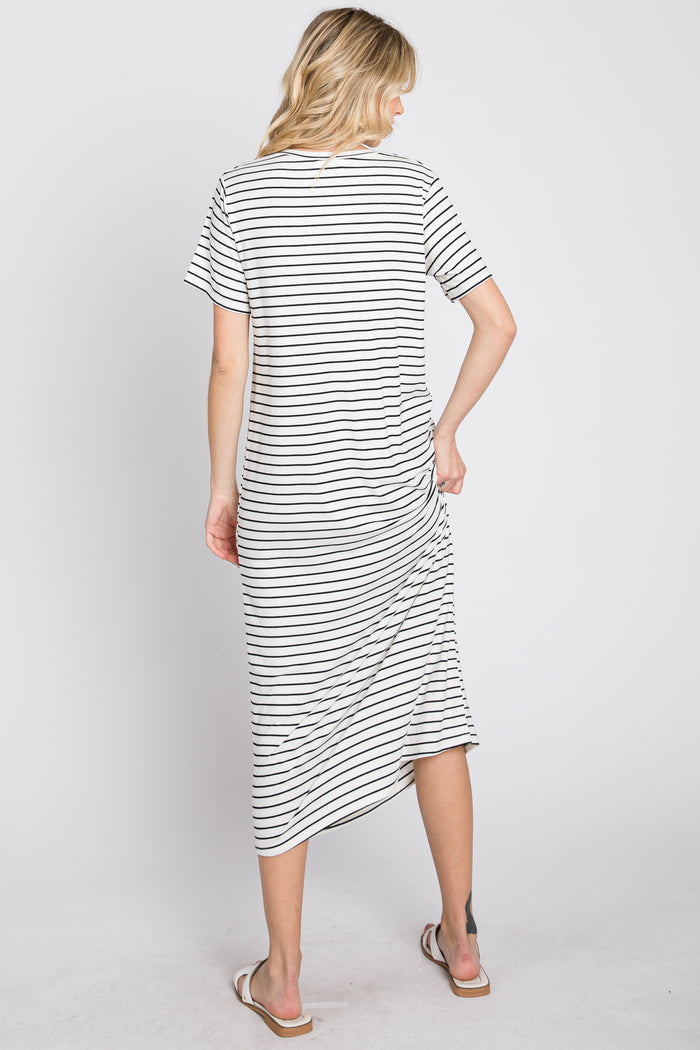 Ivory Striped Ribbed Midi Dress