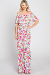 Fuchsia Floral Off Shoulder Maxi Dress