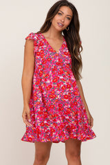 Fuchsia Floral Ruffle Accent Maternity Dress