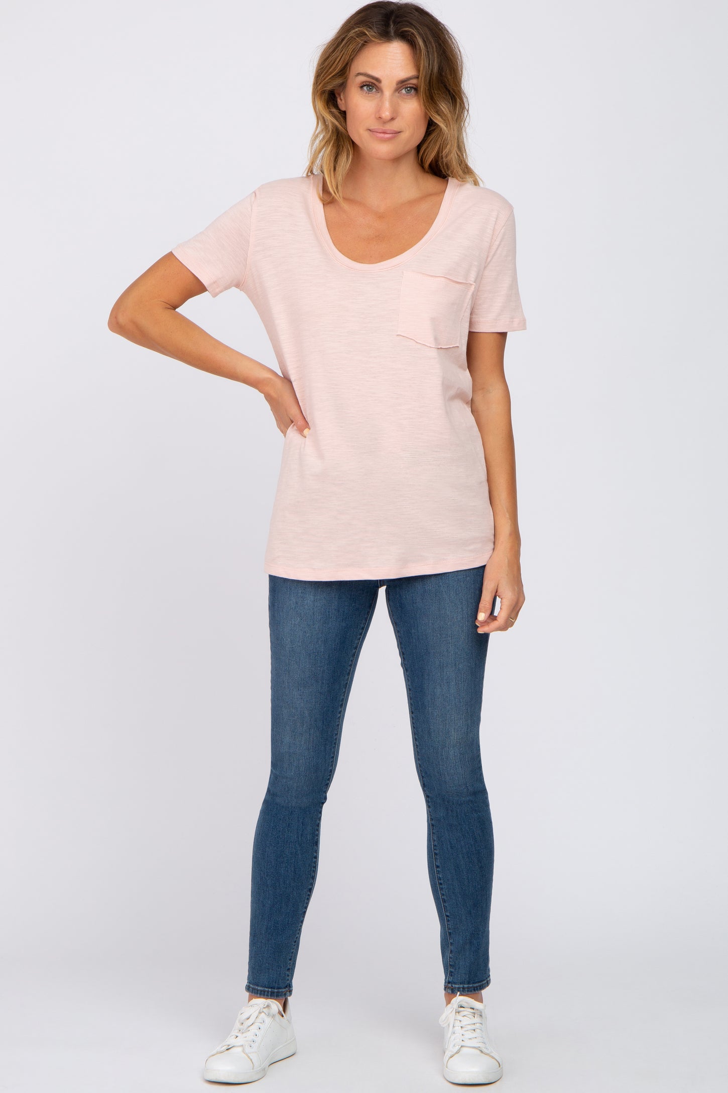 Light Peach Heathered Pocket Front Top