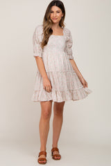 Ivory Floral Square Neck Ruffle Tiered Maternity Dress