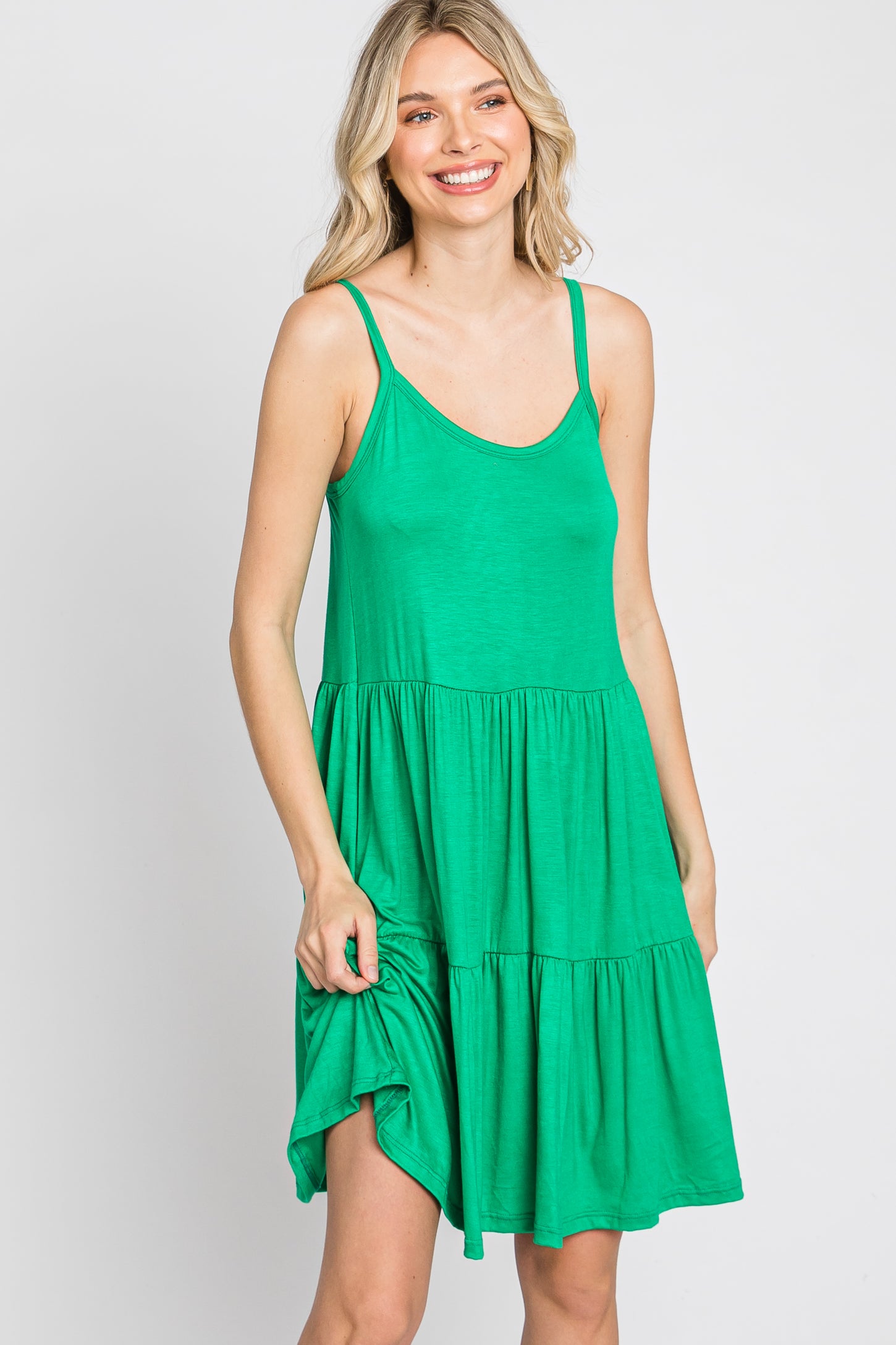 Green Tiered Maternity Tank Dress