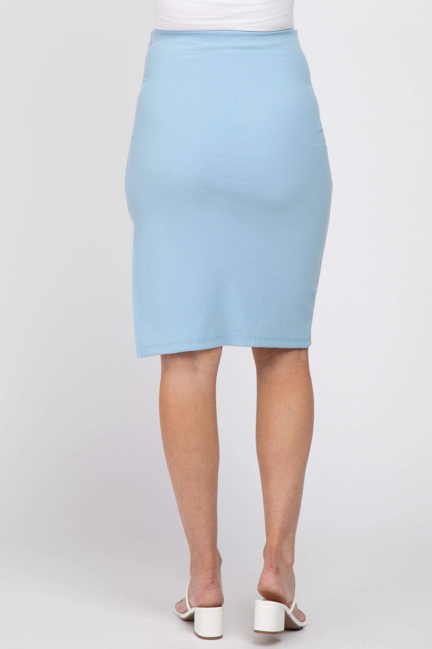 Light Blue Ribbed Side Slit Maternity Skirt
