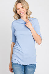 Light Blue Lettuce Hem Fitted Top