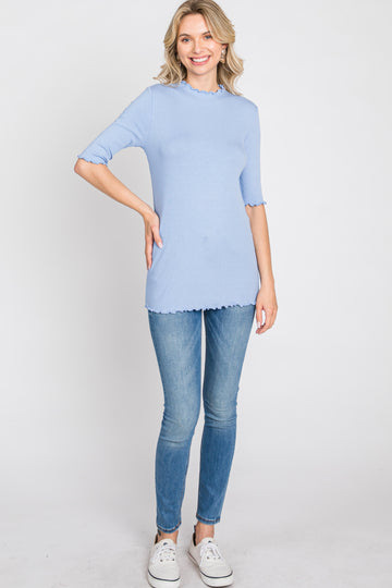Light Blue Lettuce Hem Fitted Top