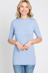 Light Blue Lettuce Hem Fitted Top