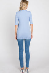 Light Blue Lettuce Hem Fitted Top