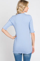 Light Blue Lettuce Hem Fitted Top