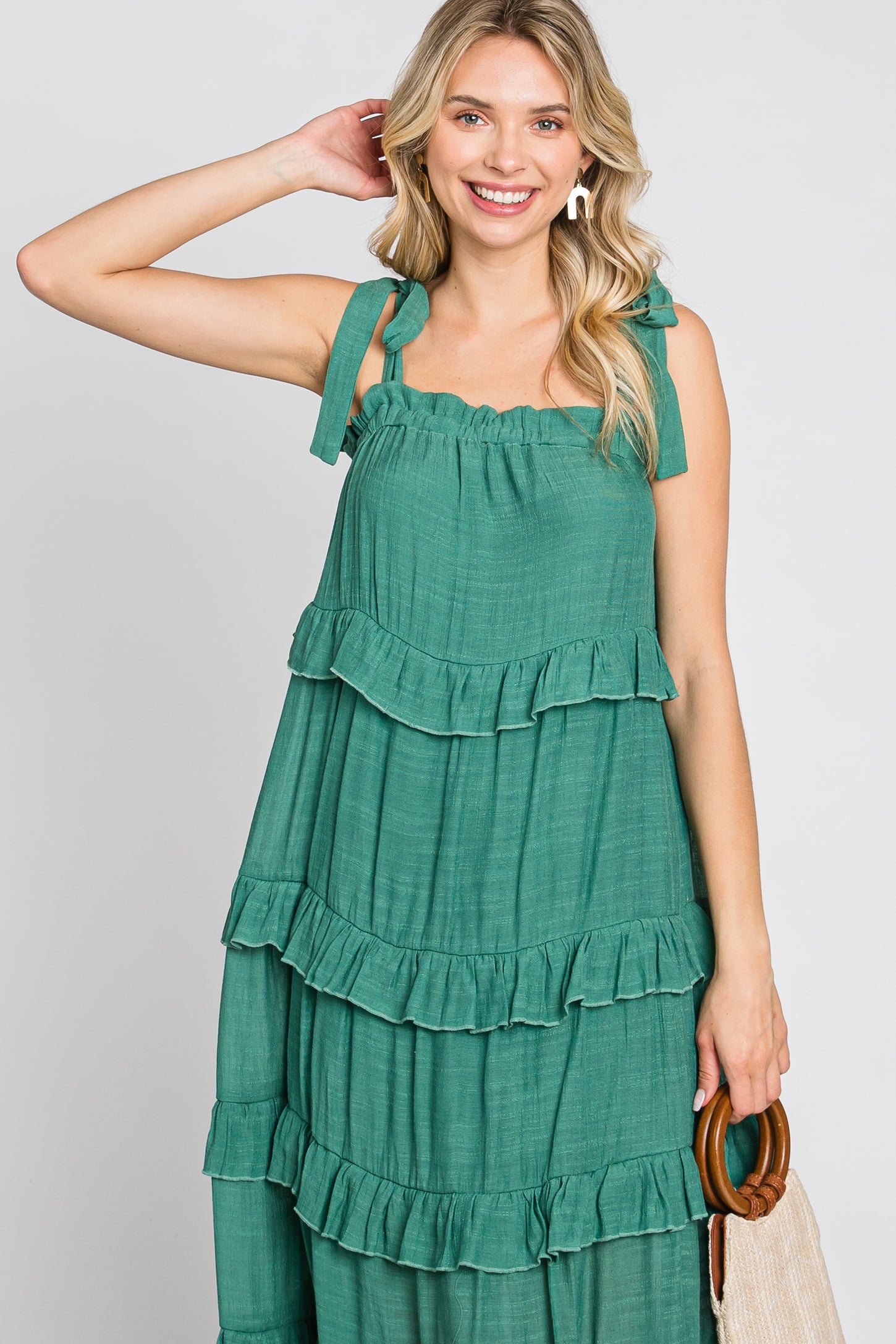 Green Ruffle Tiered Midi Dress