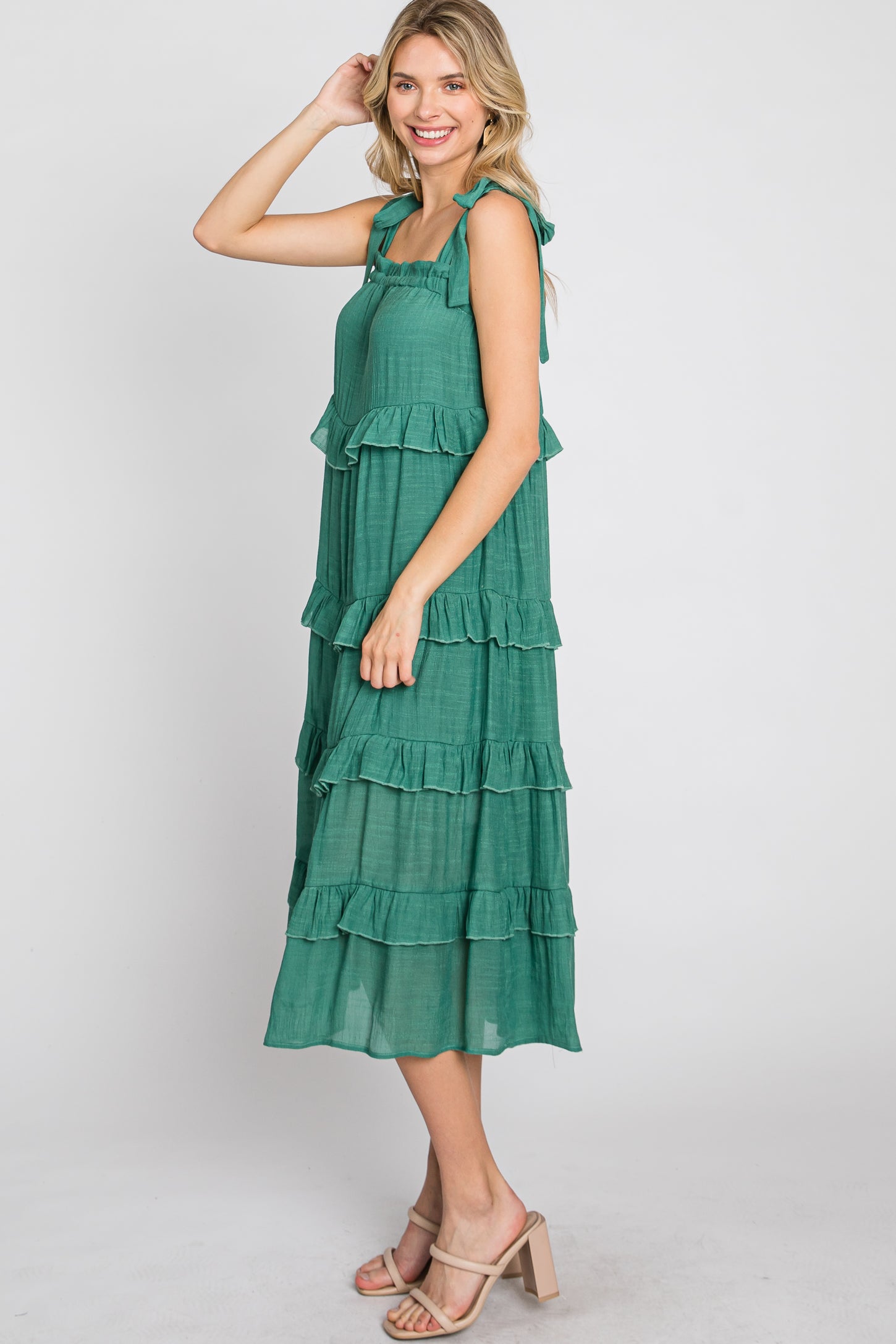 Green Ruffle Tiered Midi Dress