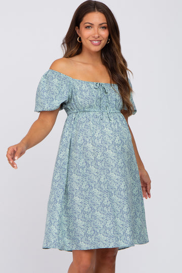 Blue Floral Tie Front Maternity Dress