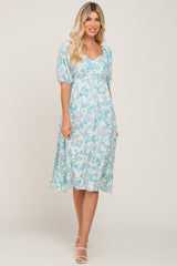 Mint Green Floral Cinched Bust Maternity Midi Dress