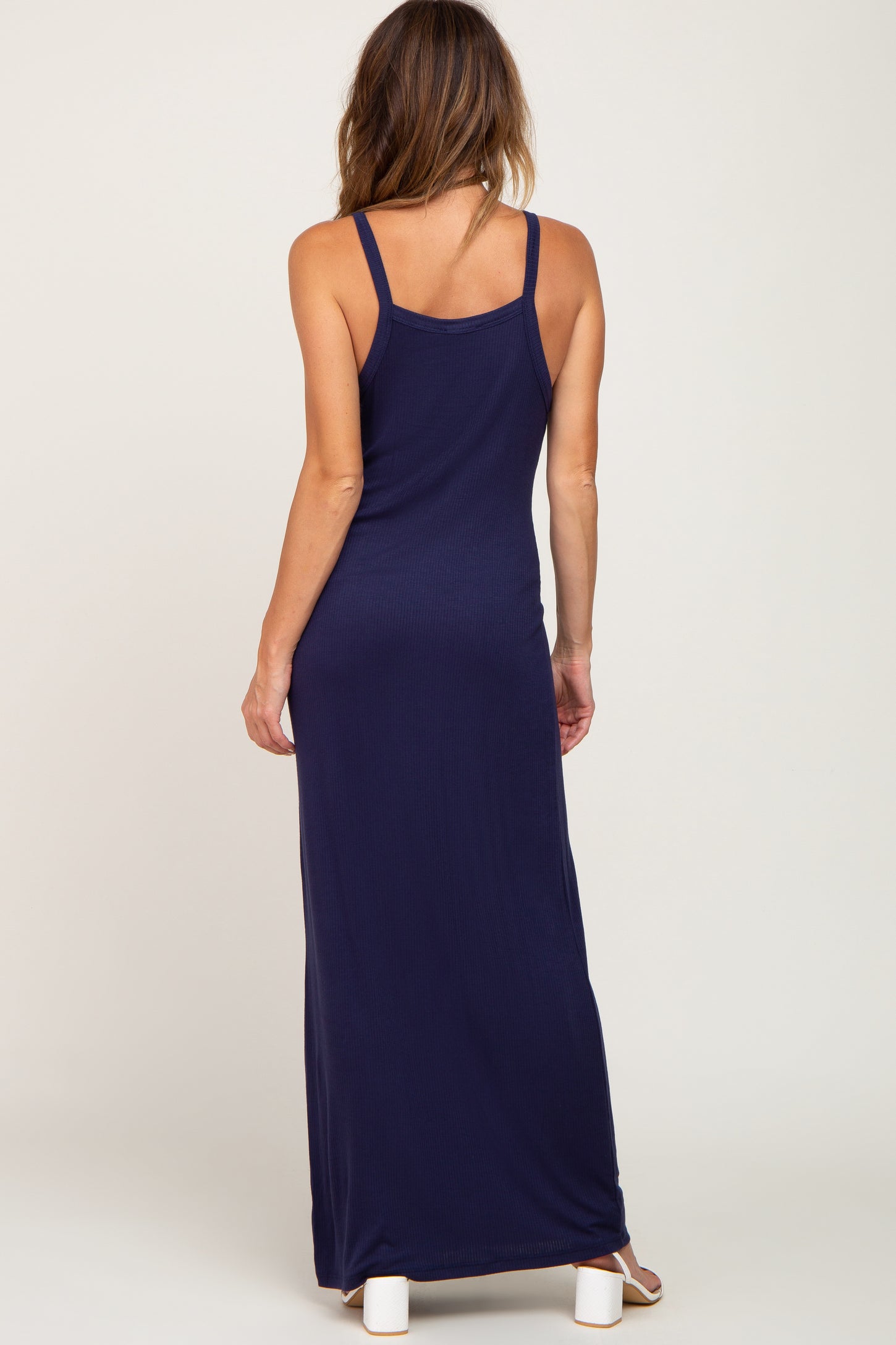 Navy Ribbed Basic Maxi Dress