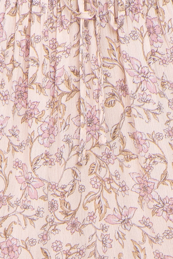 Light Pink Floral Smocked Sweetheart Neck Midi Dress