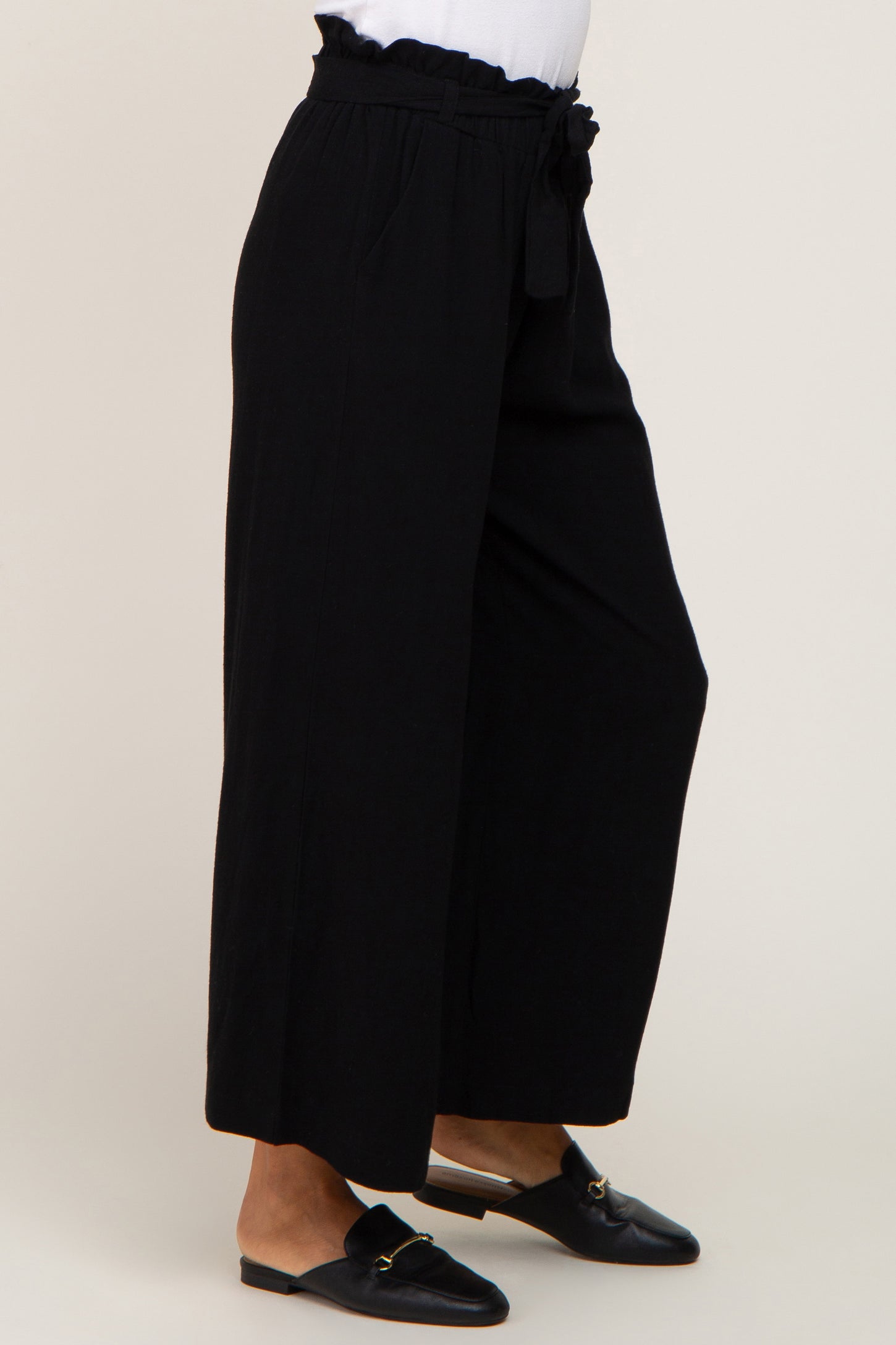 Black Paper Bag Wide Leg Pants