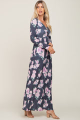 Charcoal Floral Button Front Maxi Dress