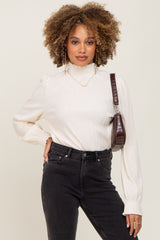 Ivory Velvet Pleated Mock Neck Blouse