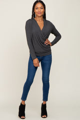 Charcoal Long Sleeve Wrap Nursing Top