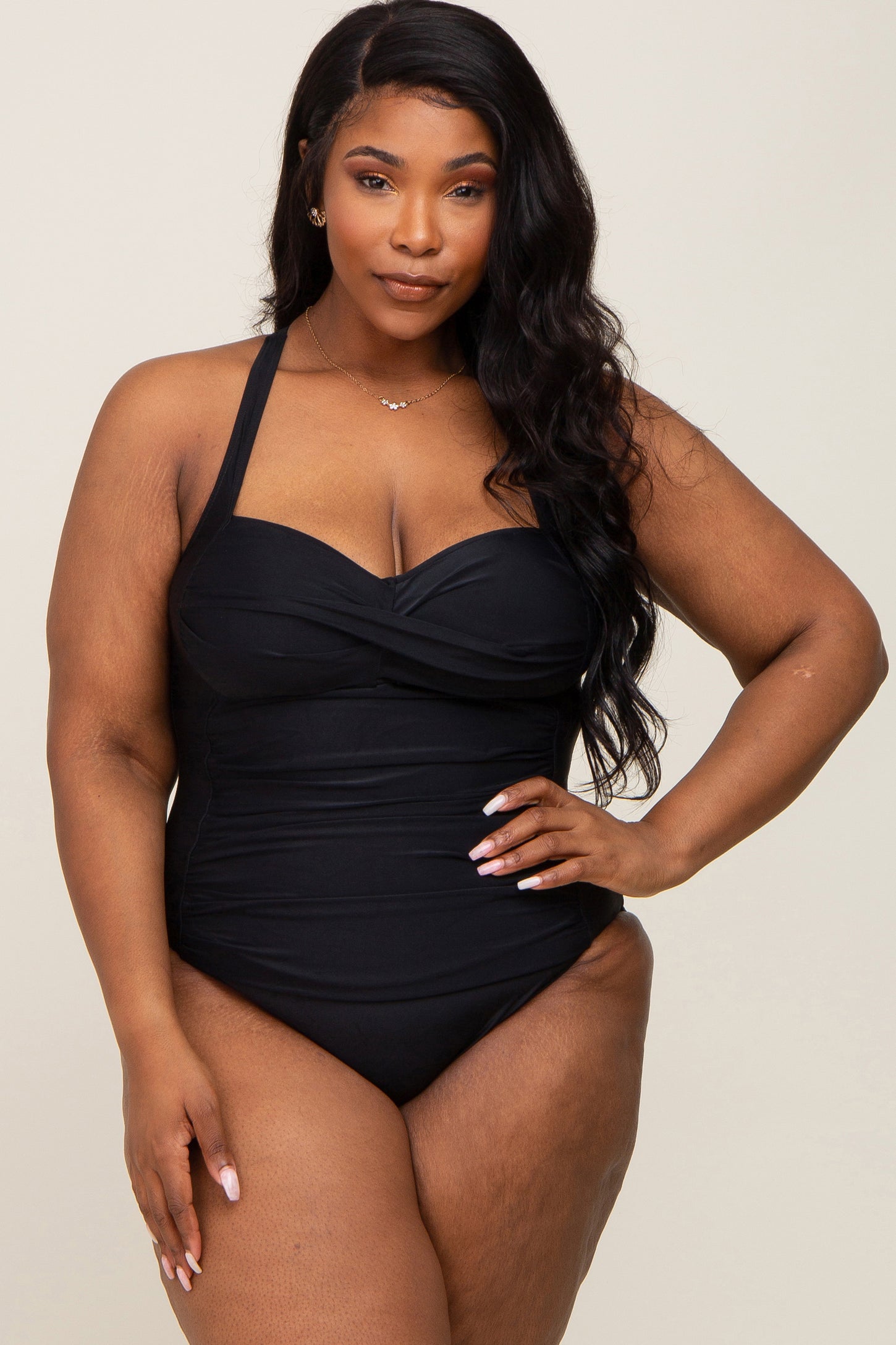 Black Plus Ruched One Piece Swimsuit