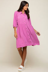 Pink Button Down Collared Dress