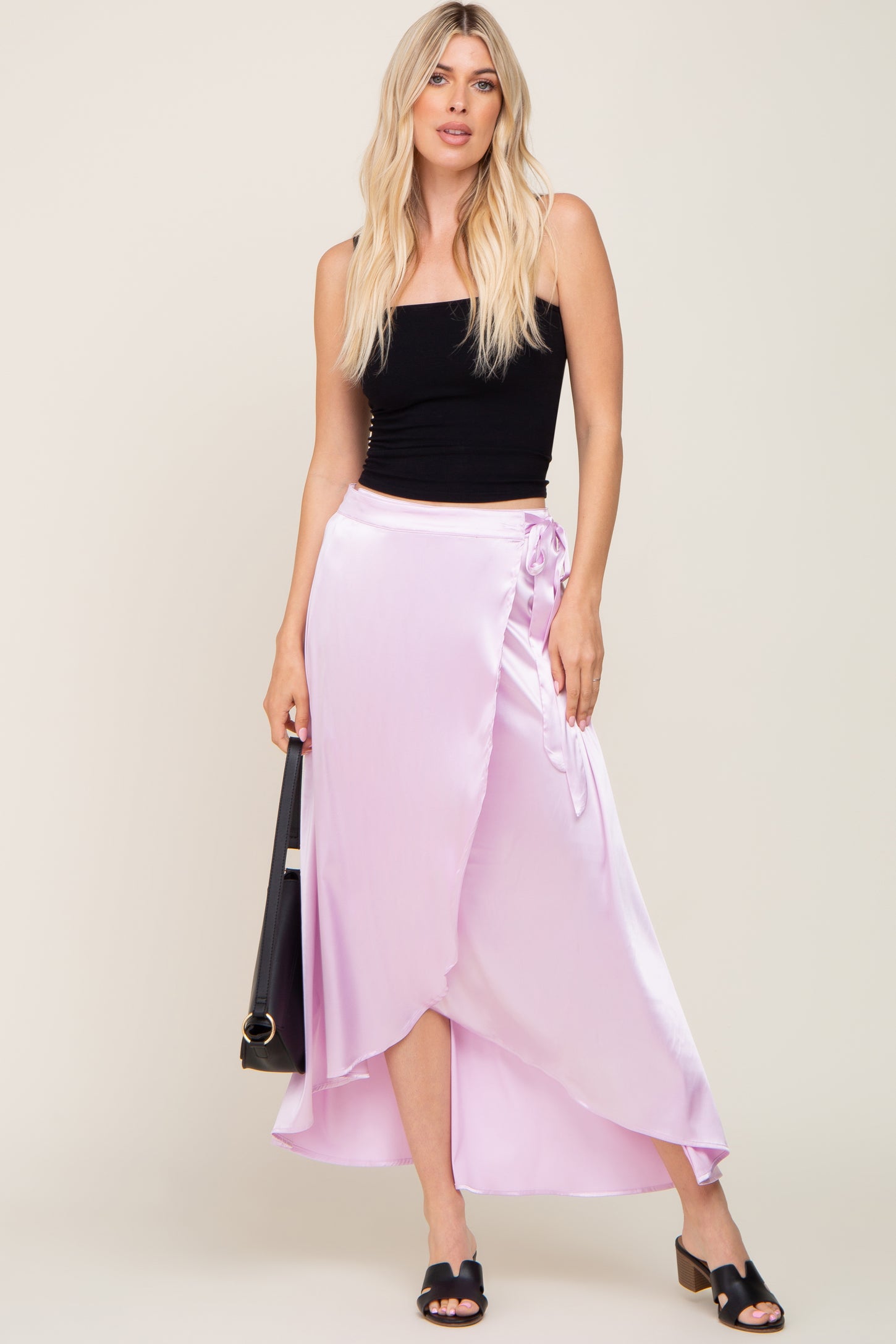 Lavender Hi-Lo Satin Wrap Skirt