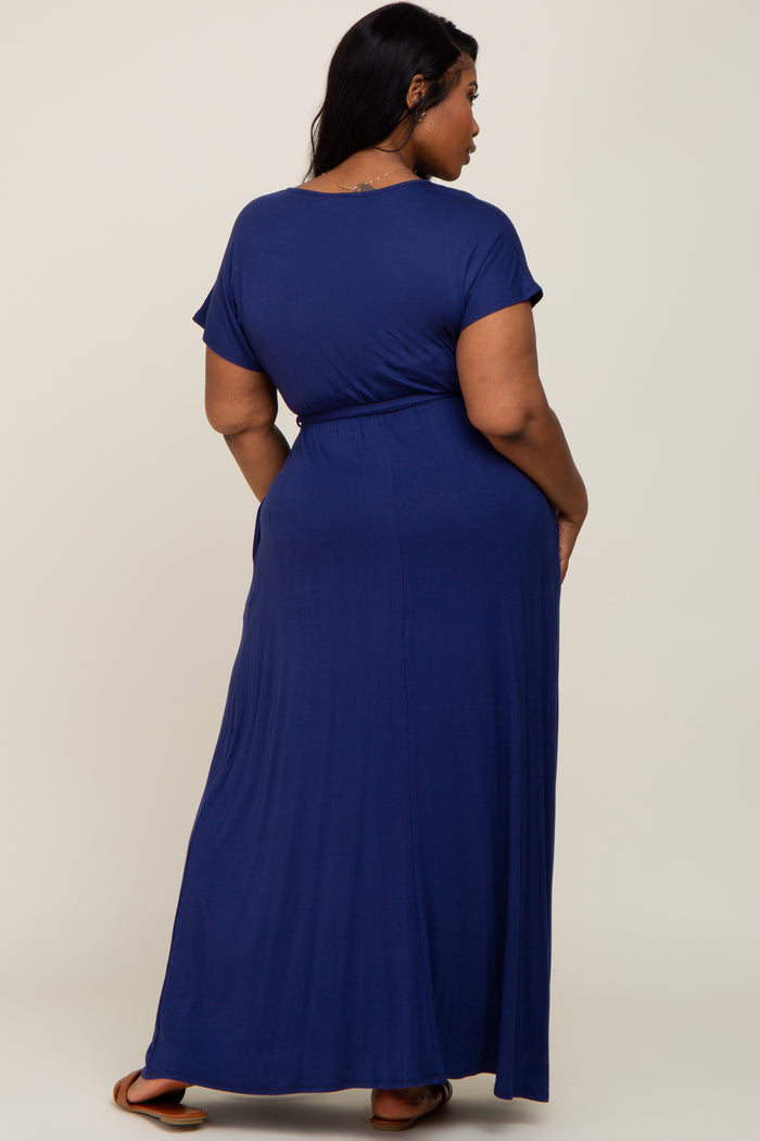 Navy Basic Plus Wrap Maxi Dress