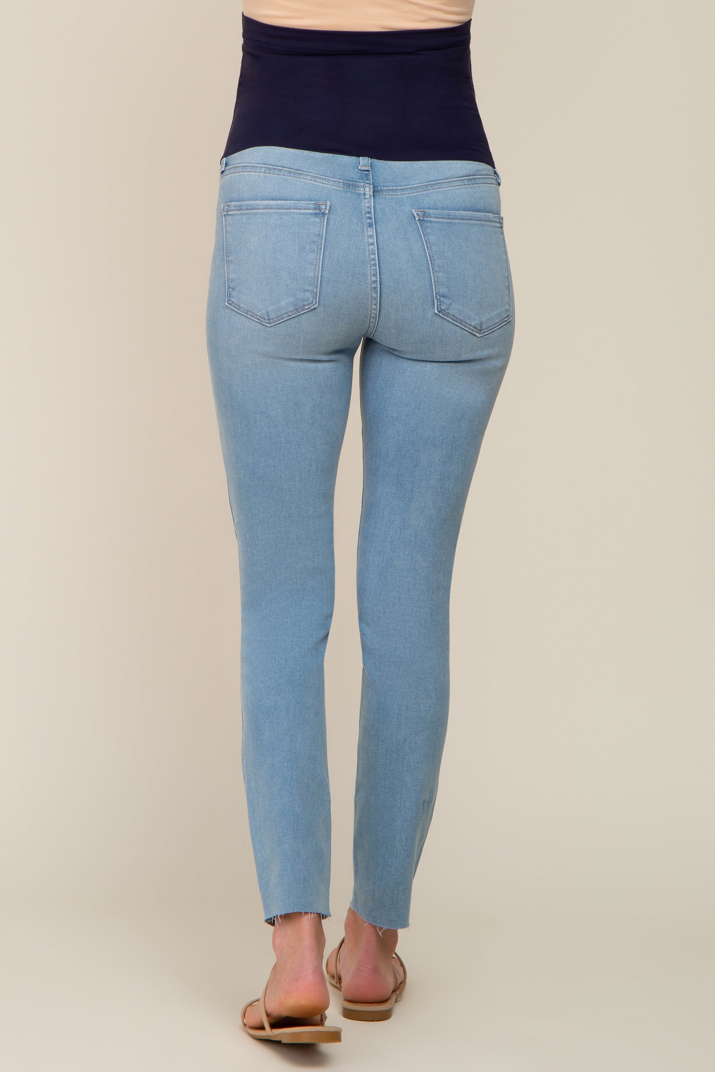 Light Blue Raw Hem Maternity Skinny Jeans