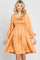 Camel Satin Smocked Square Neck Dress