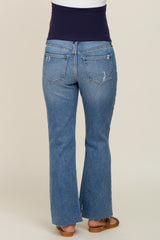 Blue Raw Hem Maternity Cropped Bootcut Maternity Jeans