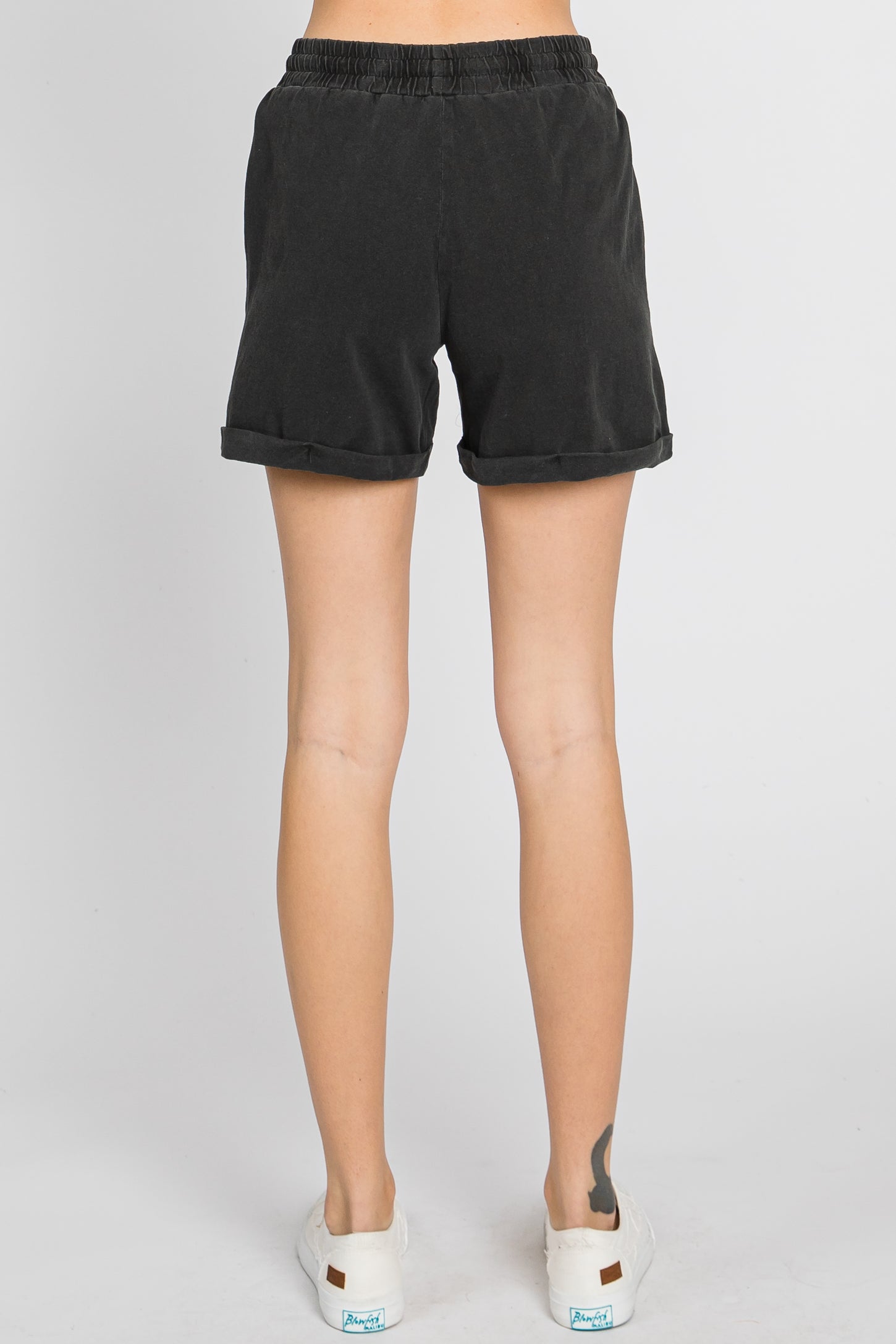 Black Washed Cuffed Pocketed Shorts