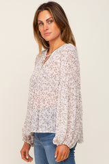 Ivory Floral Button Front Accent Top