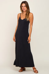 Black Sleeveless V-Neck Maternity Maxi Dress